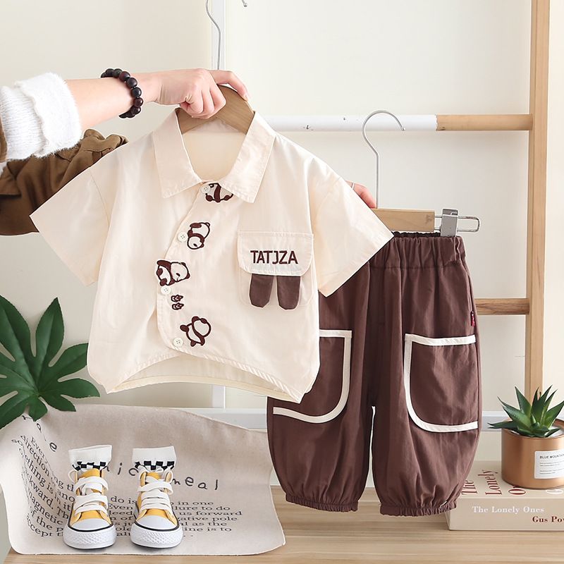 Pojkset 2025 Ny sommaroutfit, Trendig pojkskjorta med kort ärm, Barnkläder_voghion.com