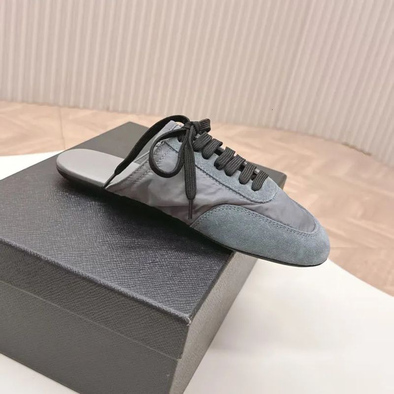 2025 New Color Block German Training Breathable Flat Lazy Versatile Fashionable Cortez Shoes Half Slippers For Women_voghion.com