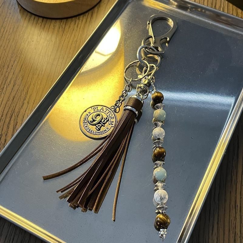 Elegant Beaded Tassel Keychain - Vintage Boho Handmade Bag Charm Accessory With Wooden Beads_voghion.com