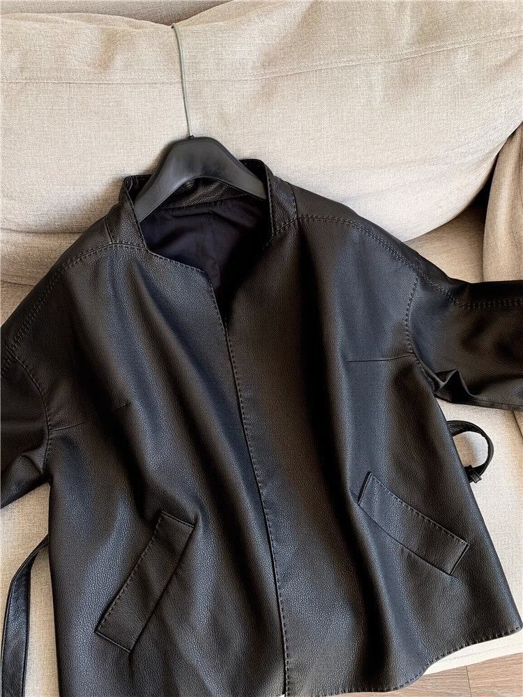 Women's Clothing retro leather jacket short fashion spring and autumn leather jacket small size slim and stylish Outerwear_voghion.com