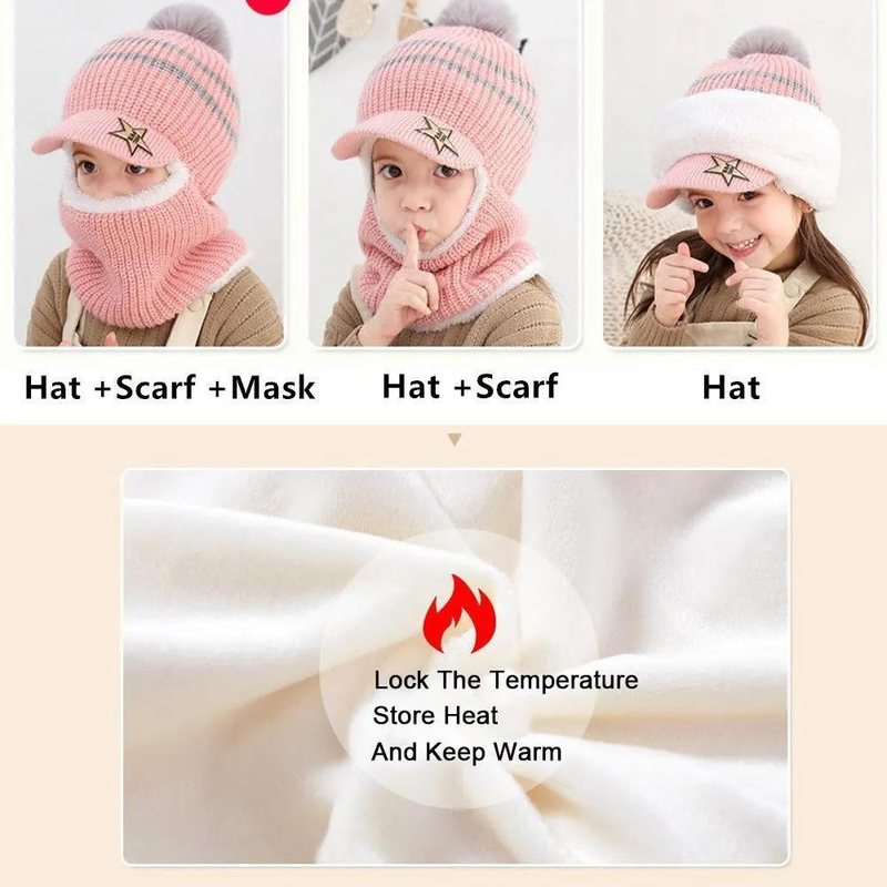Inverno Bambini Più Cappelli Beanie In Pile Spessore Caldo Passamontagna Lavorato A Maglia Per Bambini All'aperto Ragazze Ragazzi Viso Copertura Palla di Pelo Bavaglino maschera_voghion.com
