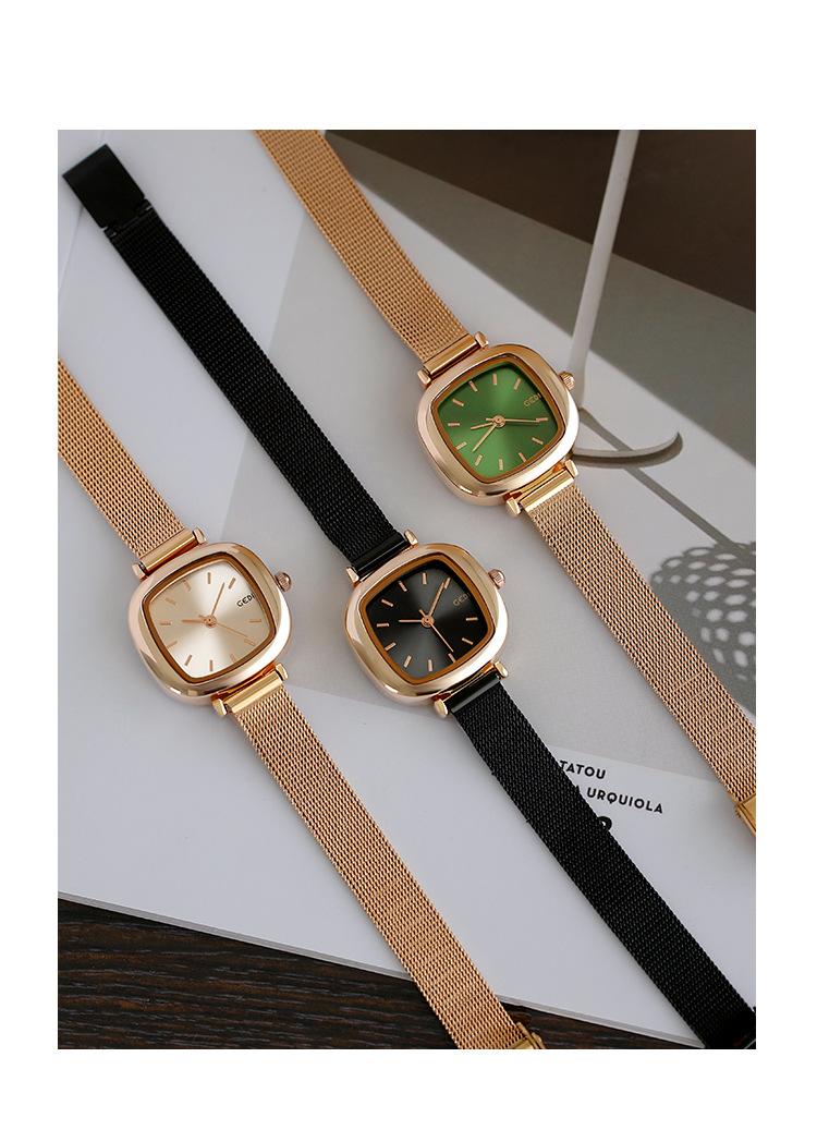 Damenuhren Uhr Weiblich Einfaches Temperament Student Kleines Zifferblatt Dünnes Band Kleine Quadratische Netzkettenuhr Damenuhr_voghion.com