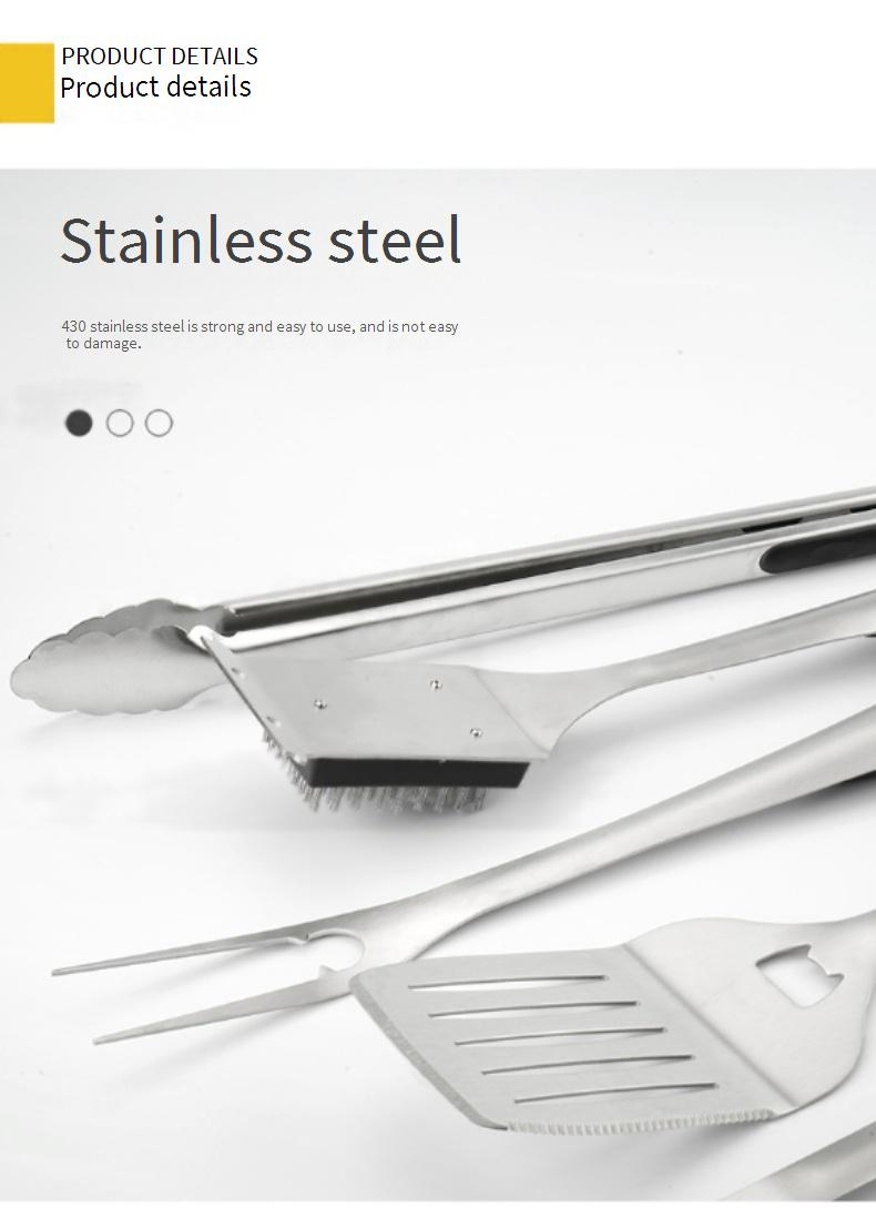 Set per barbecue da esterno, 5 pezzi, utensili per barbecue, forchetta, pala, clip, spazzola per la pulizia, utensili per barbecue in acciaio inossidabile._voghion.com