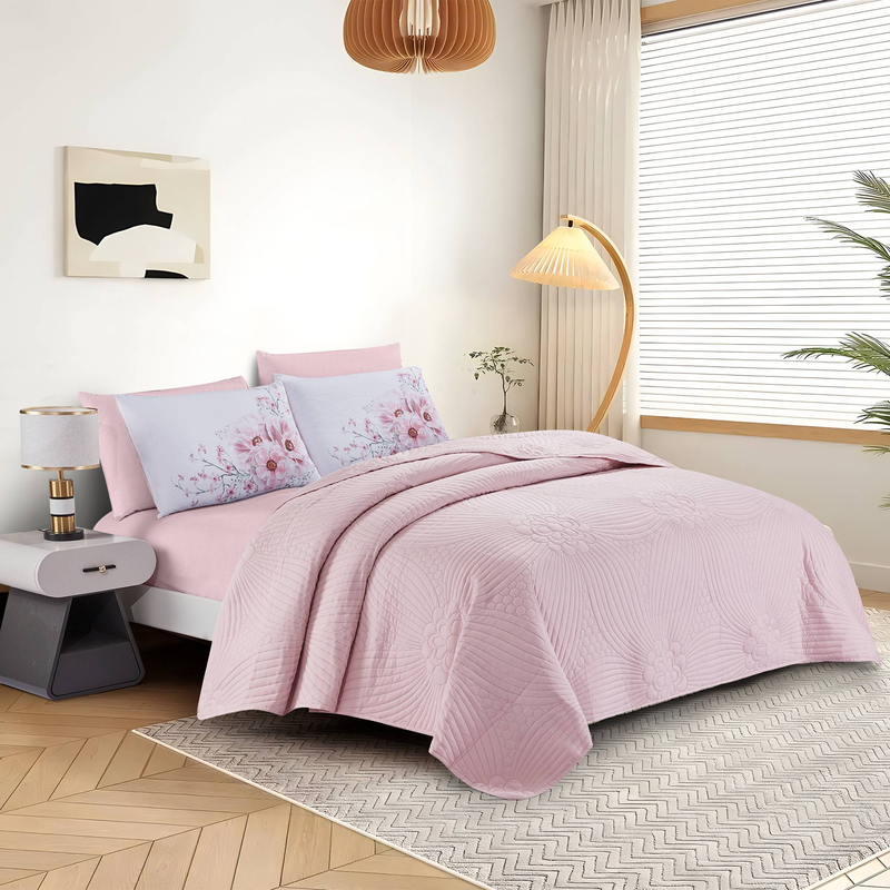 CG20 Blumenset, geeignet für Schlafzimmer und Wohnzimmer (1 * Tagesdecke + 2 * Kissenbezüge, kein Bettdeckenkern oder Kissenkern)_voghion.com