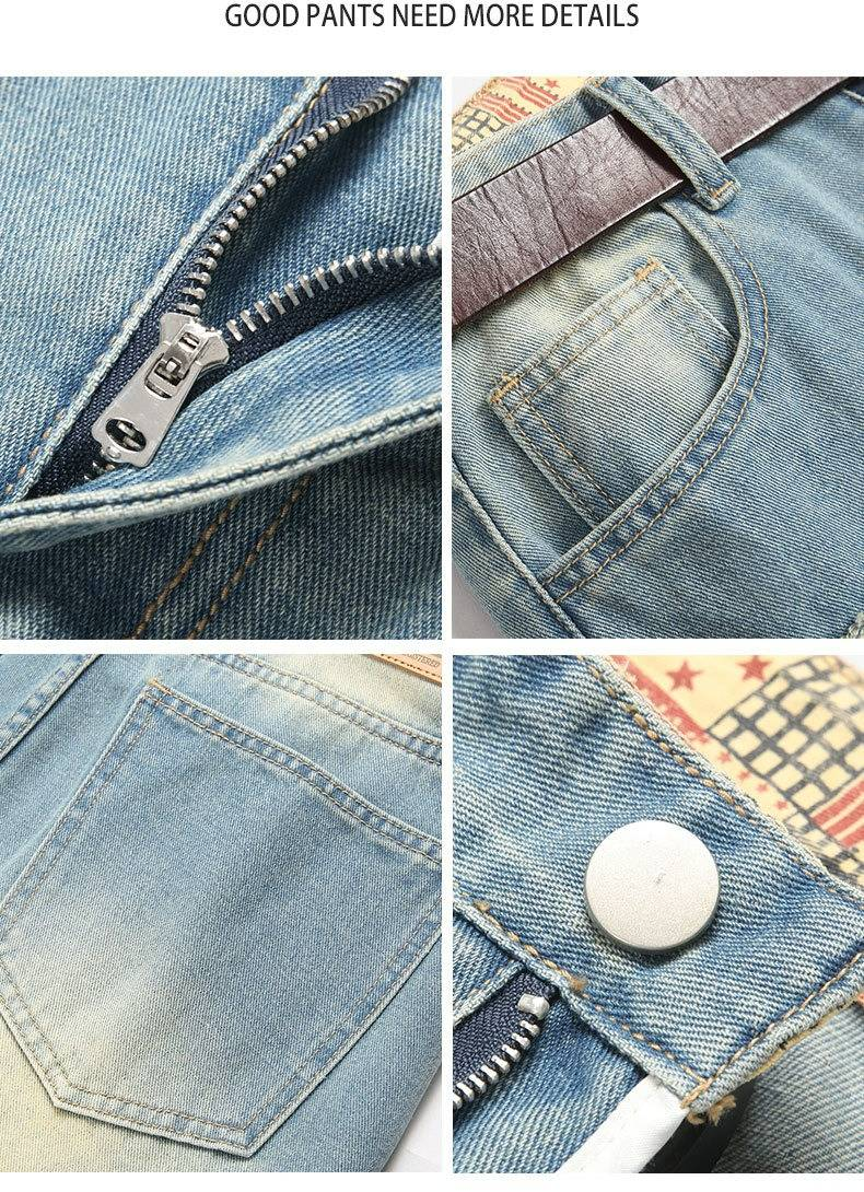Stap in de Spot Retro Nostalgische Jonge Heren Street Style Heavy Work Hole Scratched Patched Fashion Casual Denim Broek_voghion.com