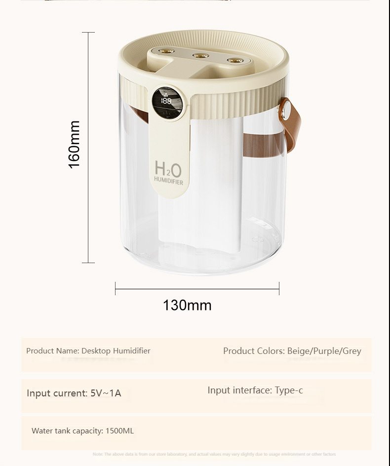 1,5L ultrasone luchtbevochtiger met 3 sproeiers, USB-oplaadbaar, stille werking, nachtlampje voor thuis, kantoor en slaapkamer_voghion.com