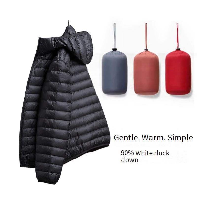 Men's Lightweight Down Jacket With Hood, Short Puffer Coat For Winter, 90% White Duck Down, Slim Fit, Windproof, Warm, Casual Outerwear (M-3XL)_voghion.com