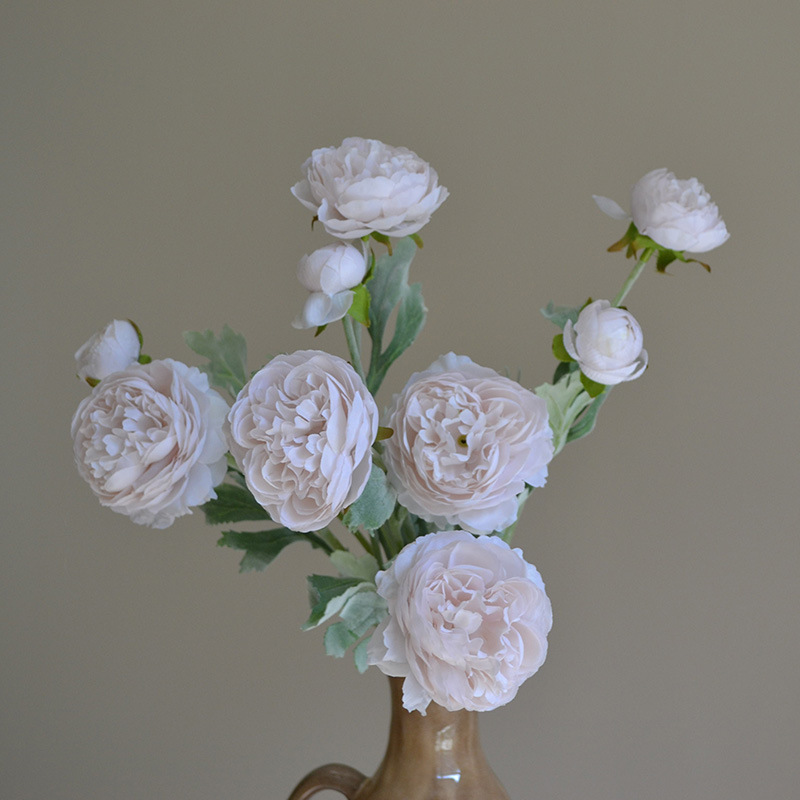 Wholesale artificial flowers with 3 heads of flocked Qianzi dew lotus camellia Lulianyang peony peony Nordic simple temperament artificial flowers_voghion.com