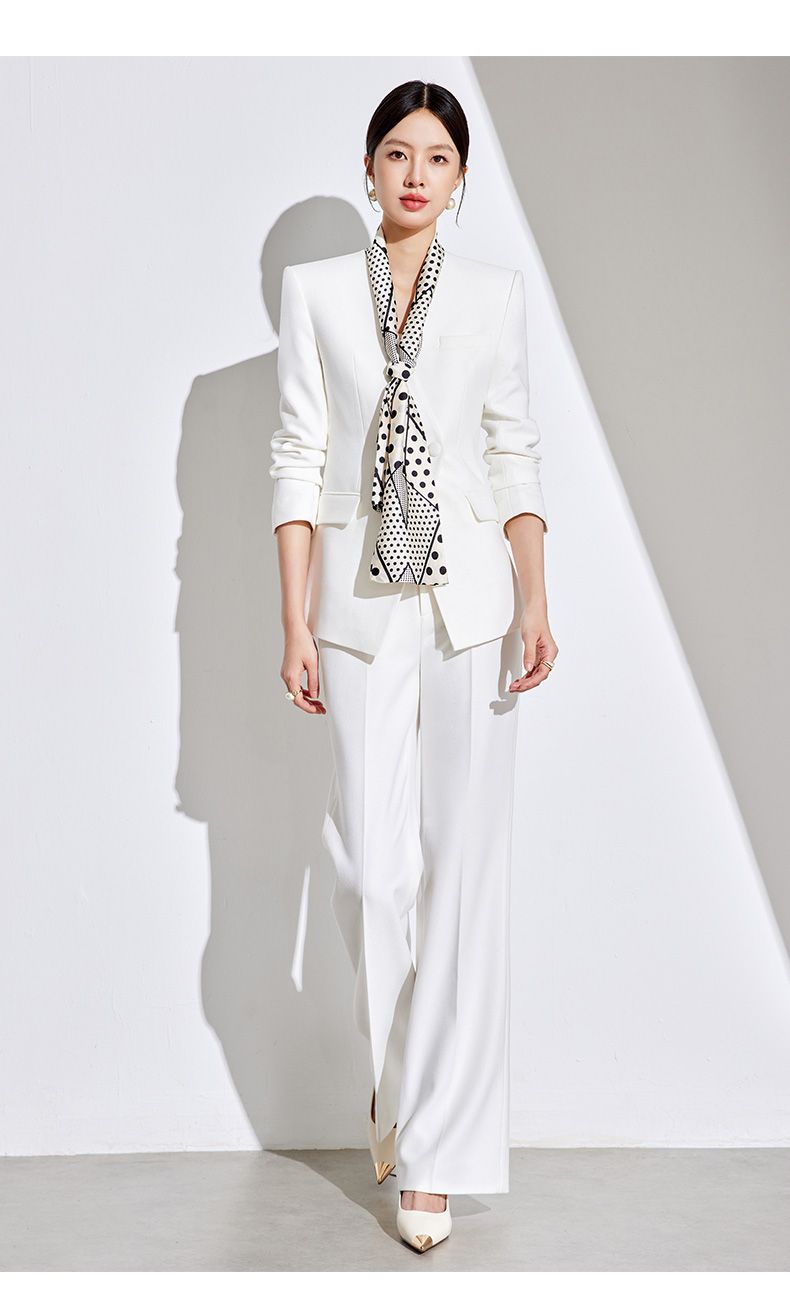 Set Elegant White Classic Fashion High-end Business Office Commuting Two-piece Suit_voghion.com