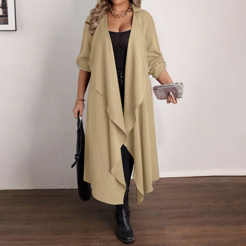 Herbst Winter Neue Lange Plus Größe frauen Trenchcoat Strickjacke Asymmetrische Design Tasche Jacke_voghion.com