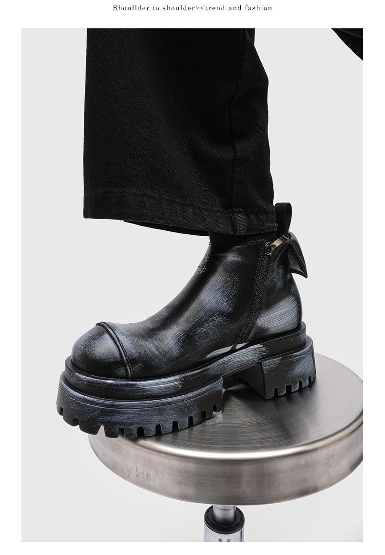 Dickbesohlte Derby-Schuhe Retro Punk Ruffian Hübsche Lokomotive Lederschuhe Kurze Stiefel_voghion.com