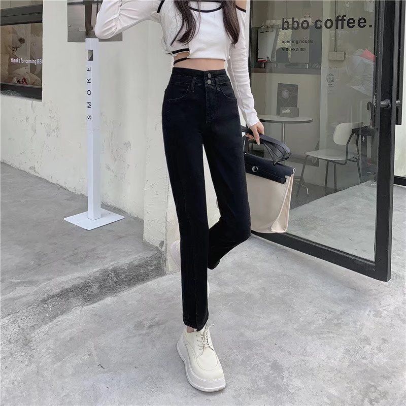 Weite Jeans Damen im Frühling, Lockere Passform für Mädchen, Gerades Oberteil Übergröße, Schlankheitsdesign, Chubby MM, Zigarette_voghion.com