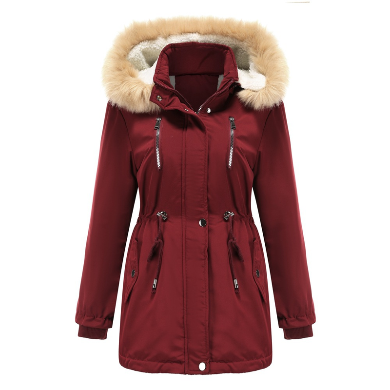 Cappotto imbottito in lana d'agnello spesso da donna, cappotto imbottito ampio, cappello staccabile e giacca in pile_voghion.com