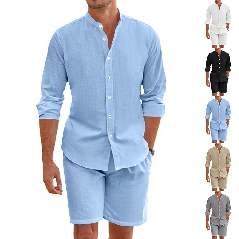 Camicia da spiaggia a maniche lunghe, semplice, traspirante, in lino, casual e ampia, da uomo, stile hawaiano, stile transfrontaliero americano._voghion.com