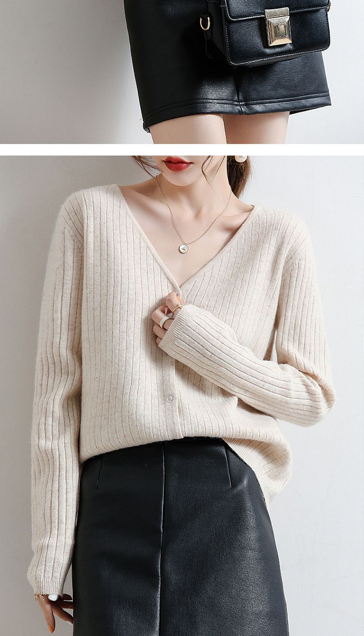 Cardigan da donna, nuovo maglione esterno corto e largo lavorato a maglia, a righe, con scollo a V, a maniche lunghe e sottili, primaverile e autunnale_voghion.com