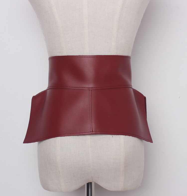 Song Qian and Tang Yixin's same style pu leather girdle for women, wide, simple, decorative, ultra-wide belt, waist-slimming belt_voghion.com