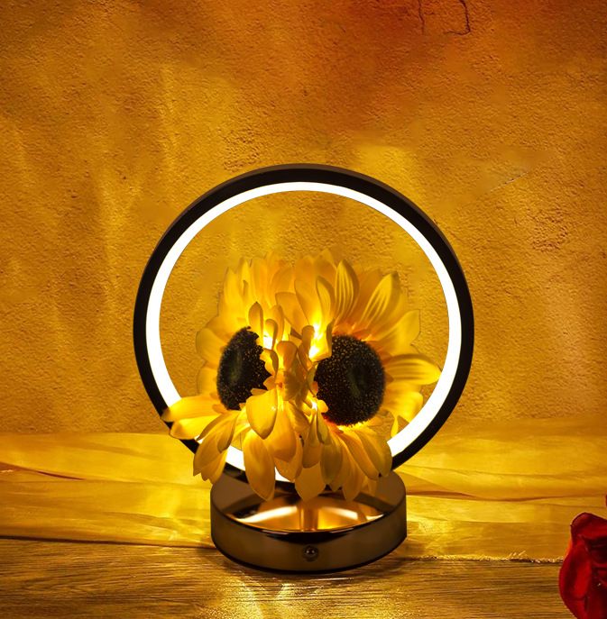 Nuova lampada decorativa a forma di fiore di girasole simulato rotondo, lampada da comodino da scrivania di alta qualità, ricaricabile Ni_voghion.com