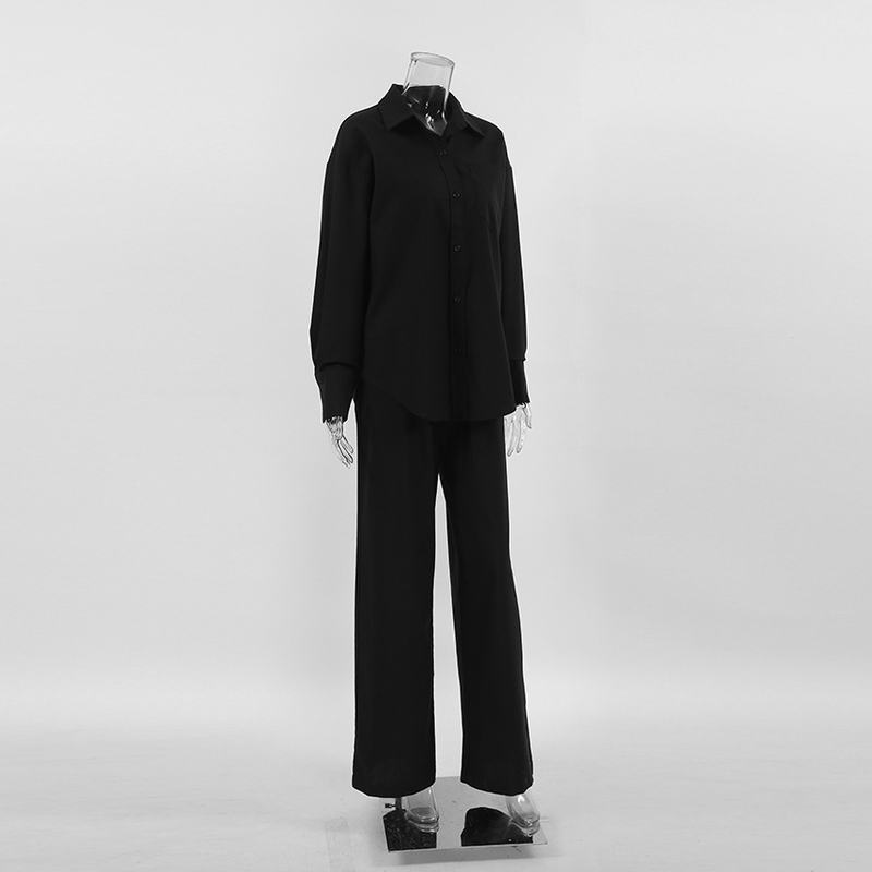 Autumn new design oversize loose casual shirt suit high waist wide leg pants 2023 cross-border Europe and America_voghion.com