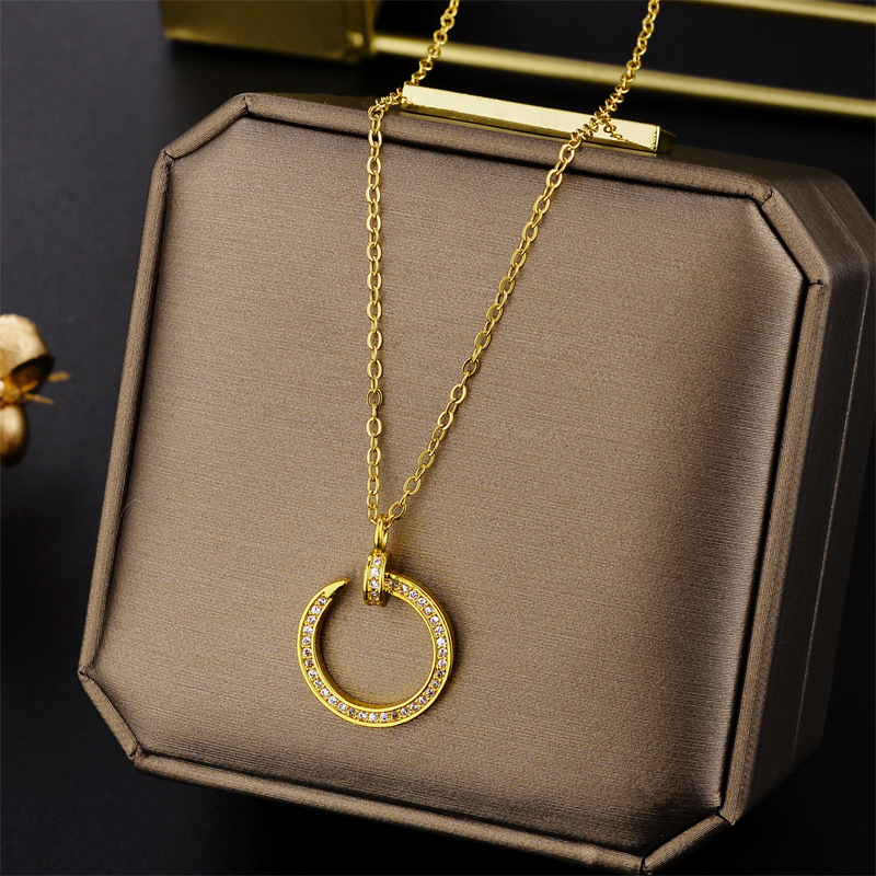 Fashion Luxury Zircon Crystal Hook Pendant Necklaces For Women Versatile Simple Female Neck Chain Ladies Jewelry_voghion.com