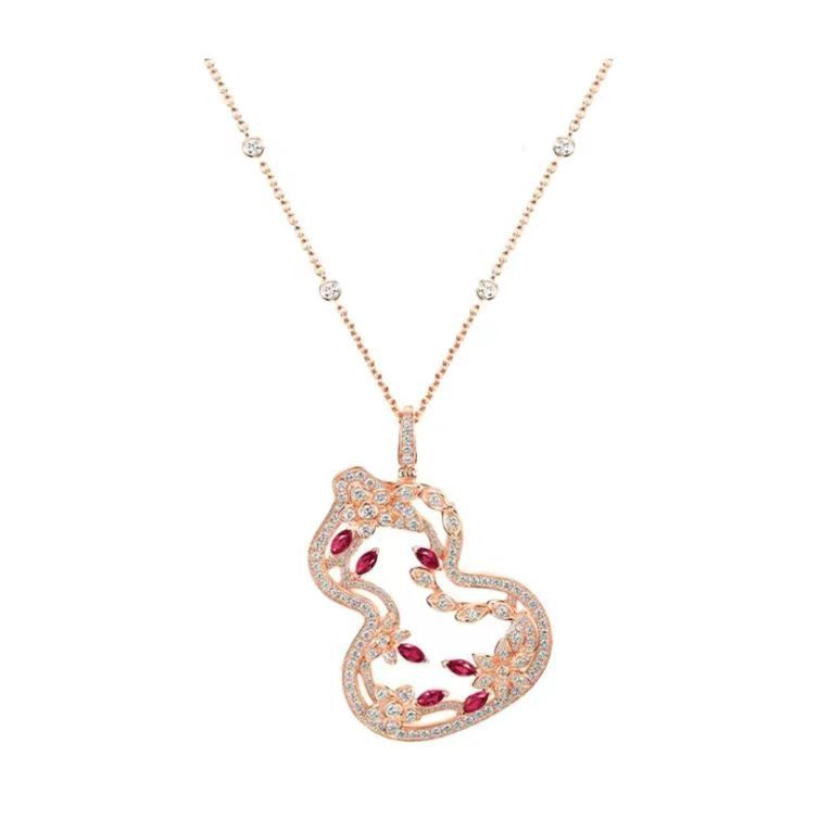 Designer's Classic Women's CNC Sculpture Full Diamond V Golden Vine Gourd Necklace with Rose Gold Plated Hollow Collar Chain_voghion.com