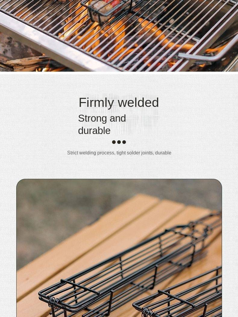 2-Pack Outdoor Wooden Handle BBQ Grill Basket - Perfect for Camping, Meat & Vegetable Grilling, Picnic BBQ Tool, Charcoal Sausage Skewers_voghion.com