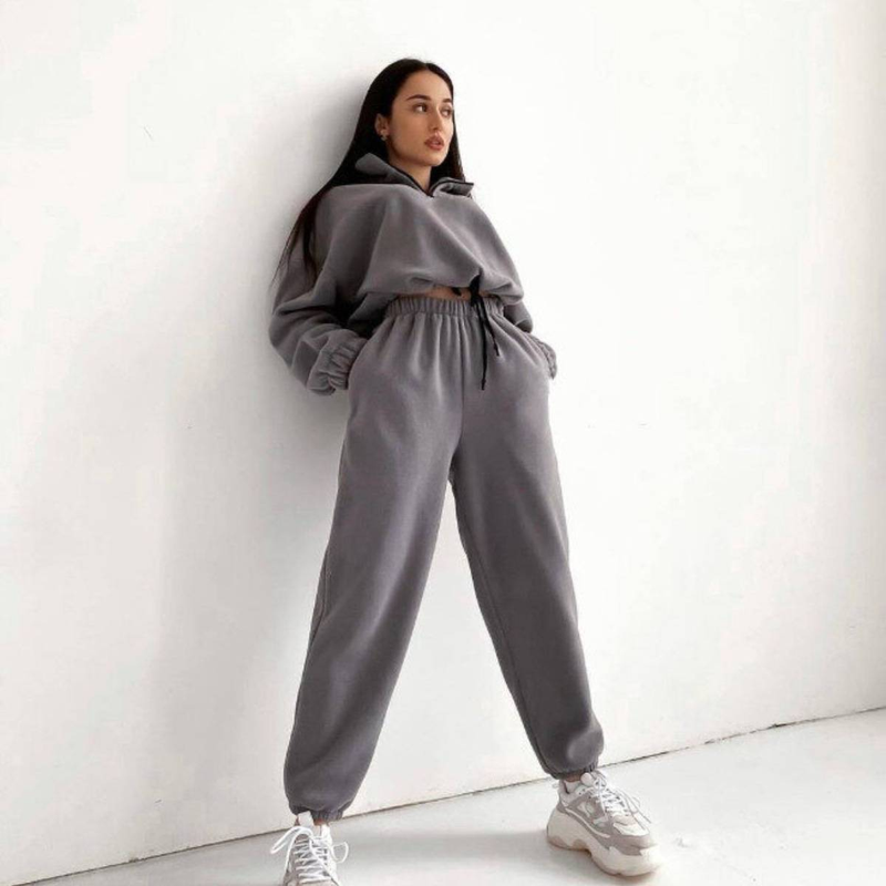 Conjunto de 2 piezas de ropa deportiva para mujer, traje informal, pantalones, sudadera con capucha y pantalón de color sólido, chándal, traje deportivo, sudadera tipo pulóver_voghion.com
