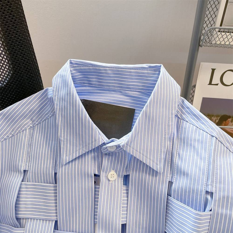 Men's Clothing Niche Chic Woven Plaid Striped Shirt Long Sleeved Top Jacket_voghion.com