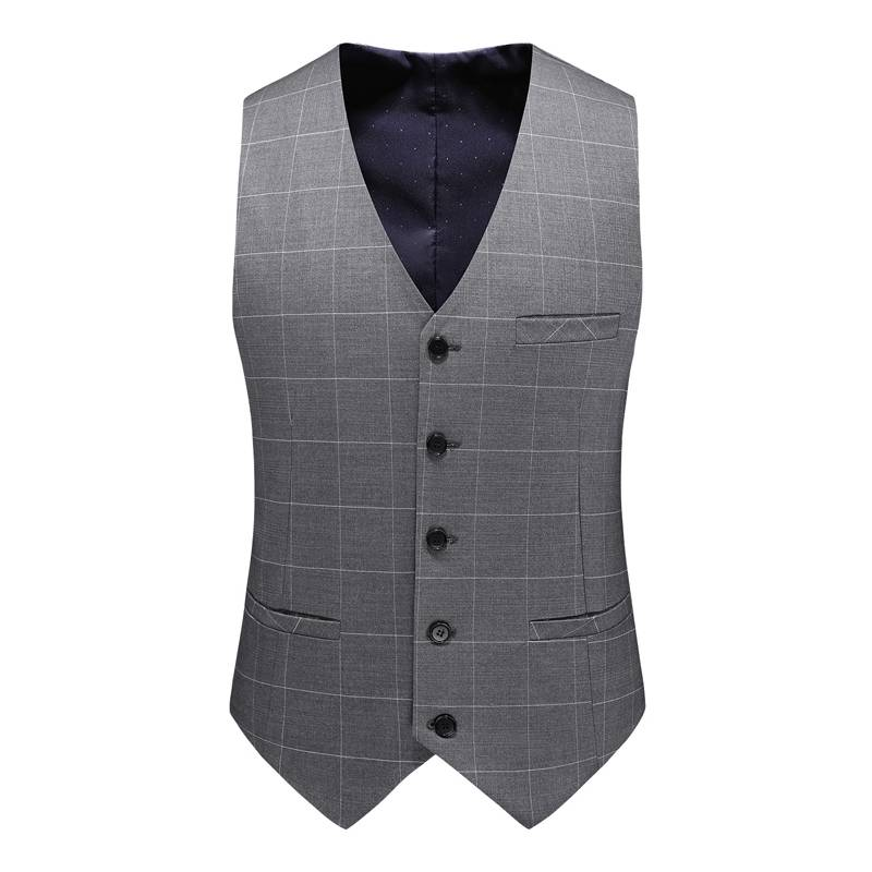 Men's Casual European And American Business Checkered Double-breasted Suit, Groom, Best Man, Host Three-piece Suit + Waistcoat + Long Pants_voghion.com