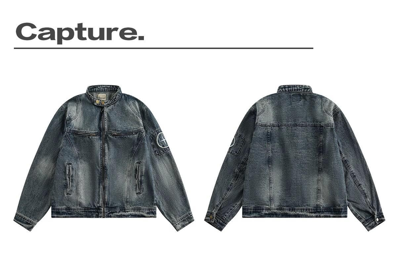 Herrenbekleidung Retro Washed Distressed Jeansjacke Coole lockere lässige Reißverschlussjacke Tops_voghion.com