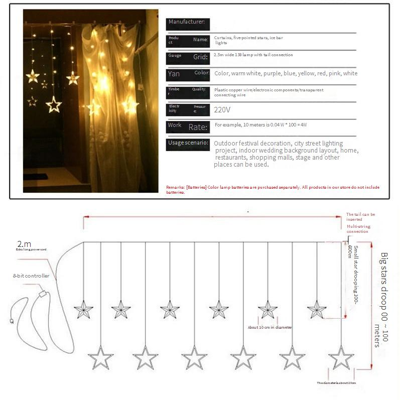 Guirlande lumineuse LED pour sapin de Noël et décoration de chambre – Rideau lumineux en forme de boule de souhaits, étoile et lune, alimenté par USB/batterie/énergie solaire, blanc chaud et multicolore_voghion.com