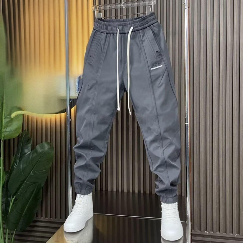 Men's Clothing Stylish Jogger Pants With Contrast Stitching, Relaxed Fit, Lightweight & Breathable Cotton Blend, Elastic Cuffs, Available In Grey_voghion.com