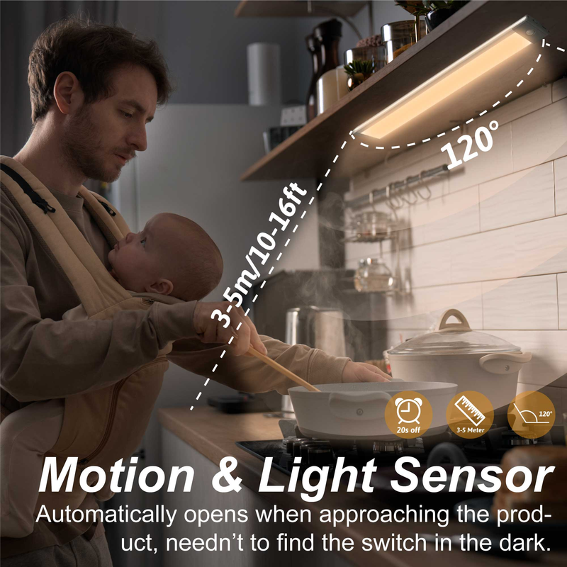 Lampe de placard à détecteur de mouvement 12,7 pouces, 54 LED, rechargeable, sans fil, chaude, sous armoire (lot de 2)_voghion.com