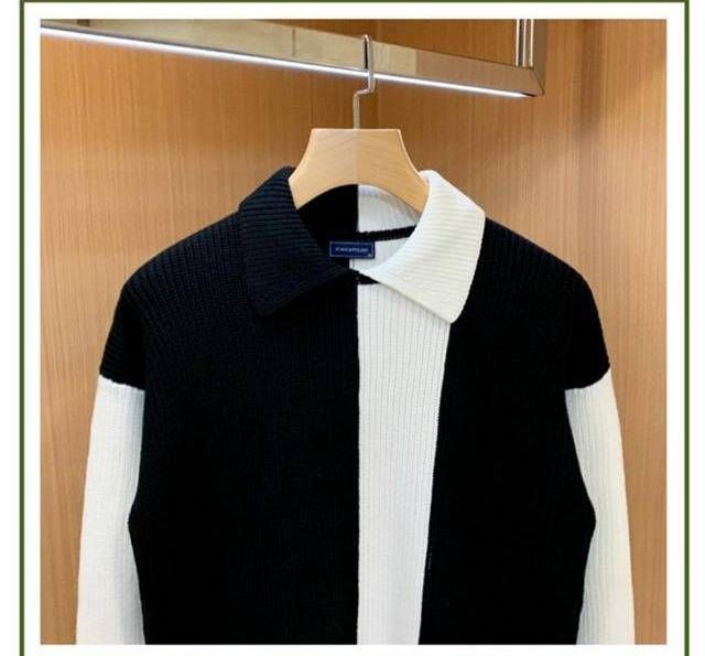 Herrenbekleidung Herren-Strickpullover mit Farbblockdesign – Grobstrickpullover mit Rundhalsausschnitt (Urban Winter Essential)_voghion.com