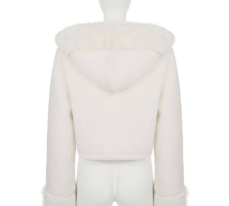 Cappotto di lusso con cappuccio in pelliccia sintetica e finiture in pelliccia di volpe – Capispalla invernale caldo e alla moda per donna_voghion.com