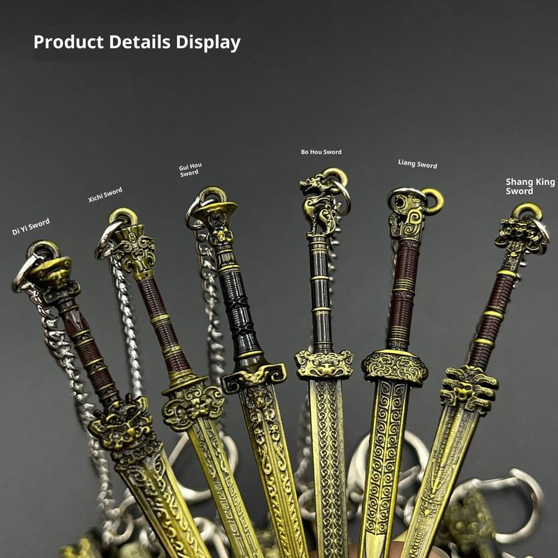 Legend of Deification Miniature King Zhou Yin Shou Sword - Portachiavi in lega da 9 cm, giocattolo da collezione in metallo_voghion.com