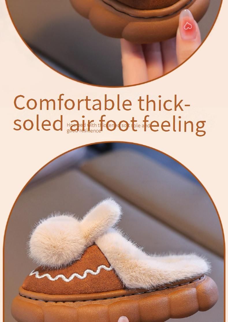 Winter Princess Slippers For Kids - Cozy Fleece-Lined House Shoes With Plush Collar & Non-Slip Sole (Melon Red, Brown, Black)_voghion.com