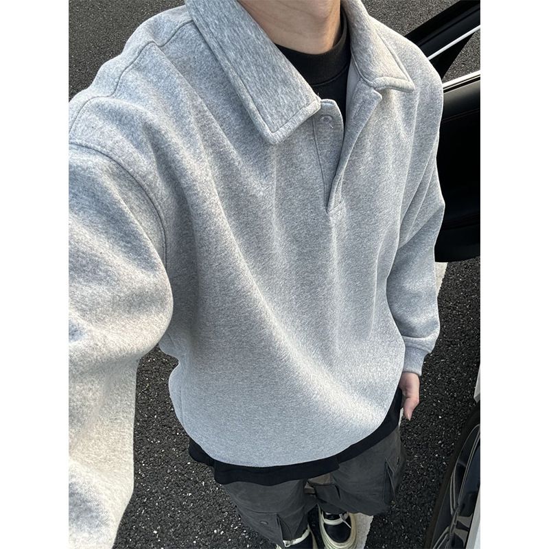 Men’s Premium Polo Collar Sweatshirt – Retro-Inspired Pullover For Layering, Casual & Streetwear Style_voghion.com