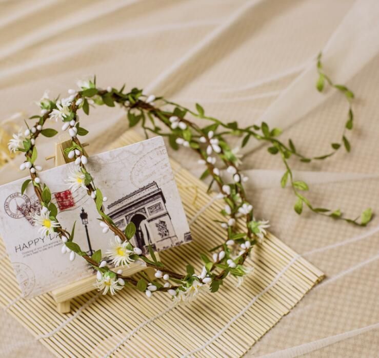 Copricapo da sposa in stile foresta coreano, ghirlanda di fiori, piccola margherita, accessorio in rattan a doppio strato, anello per capelli, fotografia_voghion.com