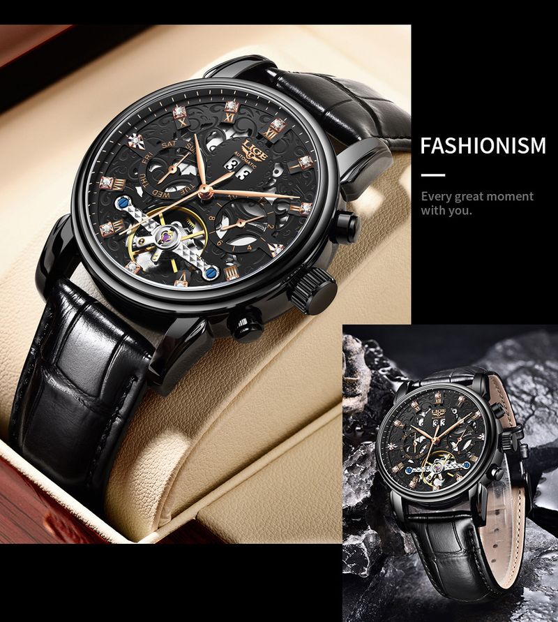 Orologio meccanico automatico scheletrato classico da uomo, impermeabile, cassa in acciaio inossidabile, vetro minerale, resistente all'acqua fino a 30 m, stile business_voghion.com