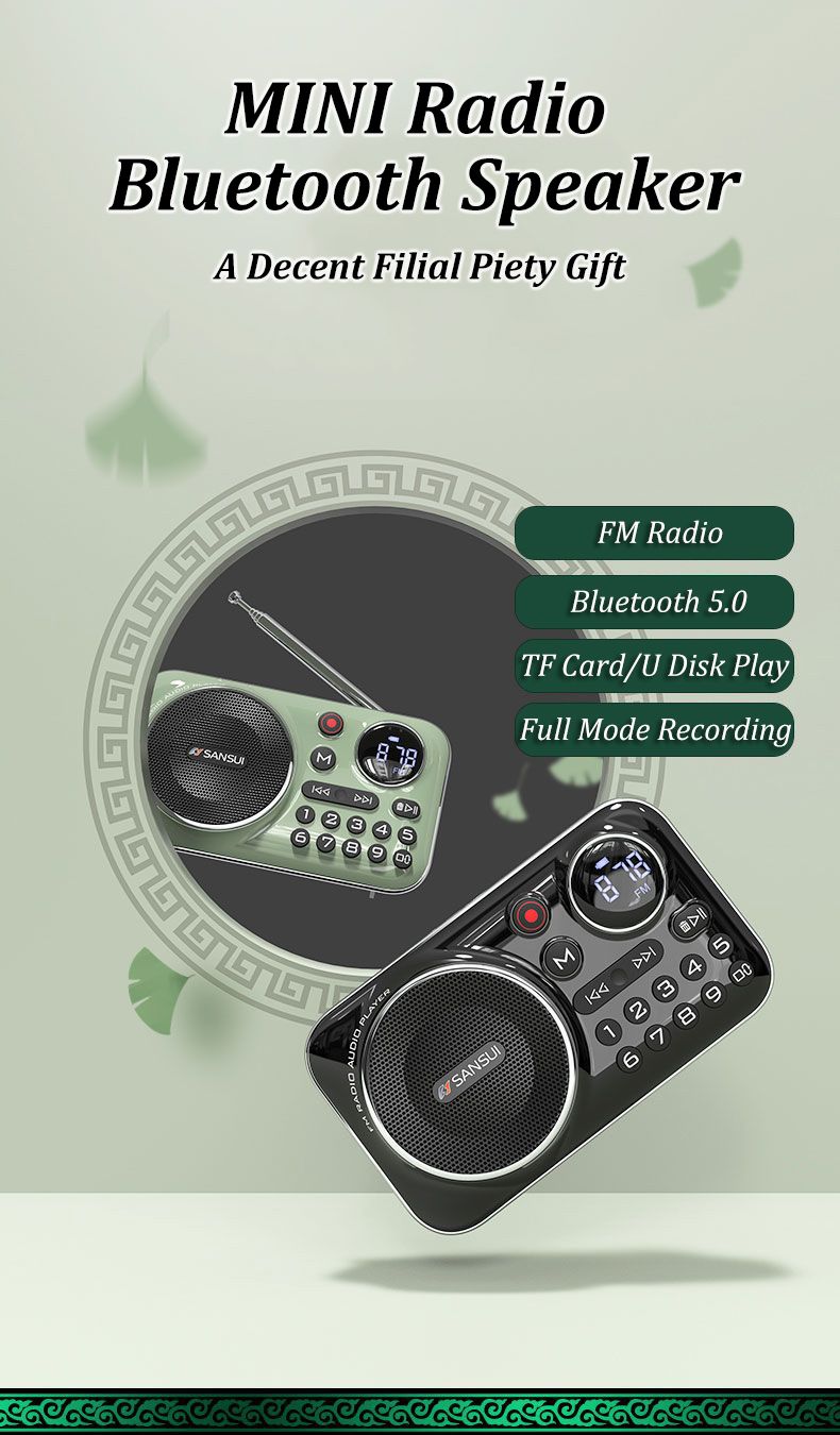 Altoparlanti Bluetooth SANSUI F21 Mini radio FM portatile wireless per anziani Multifunzionale per esterni Scheda TF / USB Musica_voghion.com