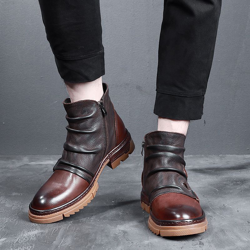 European Warm Series Britischer Stil Kurze Trendy Martin High-Top Lederschuhe Herren Cowboystiefel_voghion.com