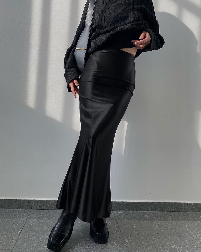 Women's high-end color micro-dyed tail skirt slim and versatile temperament women's dress_voghion.com