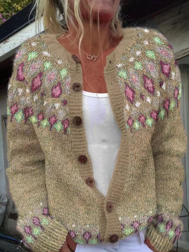 Cardigan etnico in maglia jacquard | Maglione pullover boho (S-5XL, oltre 30 colori)_voghion.com