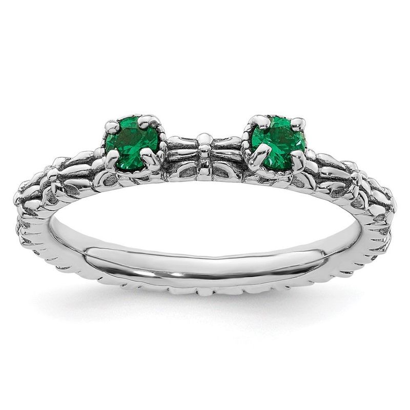 Sterling Silver Stackable Expressions Created Emerald Two Stone Ring_voghion.com