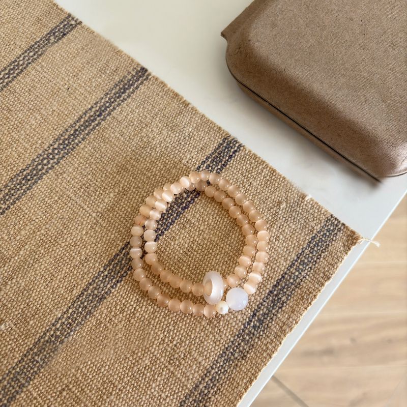 Cat's Eye Stone Double Circle Beaded Niche Design Cool And Elegant Bracelet Light High-end Layered Jewelry_voghion.com