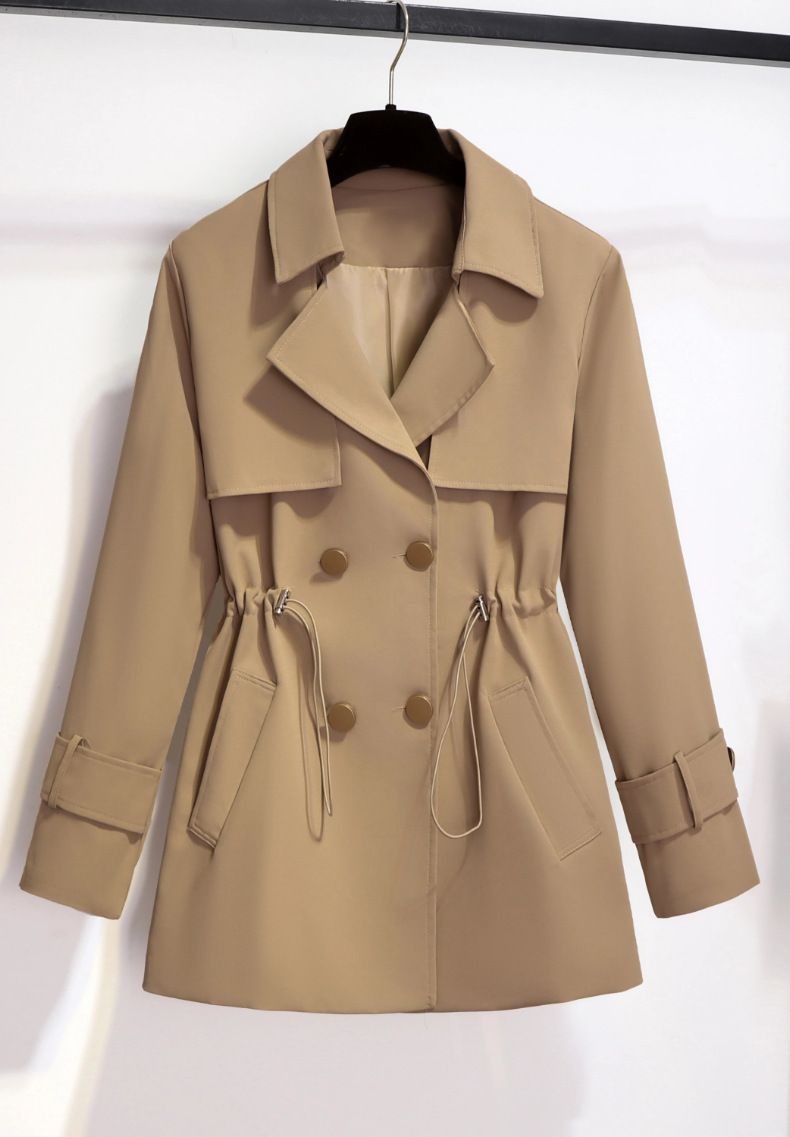 Damenbekleidung Modischer, temperamentvoller, mittellanger Trenchcoat für Damen in kleiner Größe, stilvoller, einfarbiger Mantel im Hepburn-Stil_voghion.com