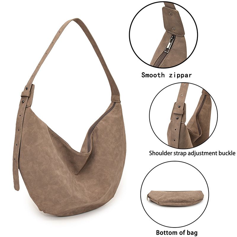 Bolso de hombro vintage para mujer: bolso bandolera de piel sintética de gran capacidad con cierre de cremallera, diseño clásico acolchado para uso diario._voghion.com