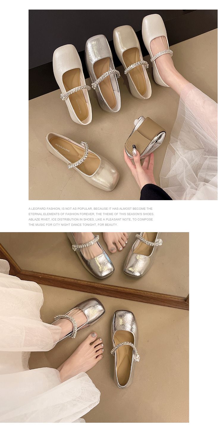 Französische silberne Einzelschuhe, der Sommerrock der Damen ist wunderschön, der flache Boden ist nicht müde, Mary Jane kleine Lederschuhe am Abend_voghion.com