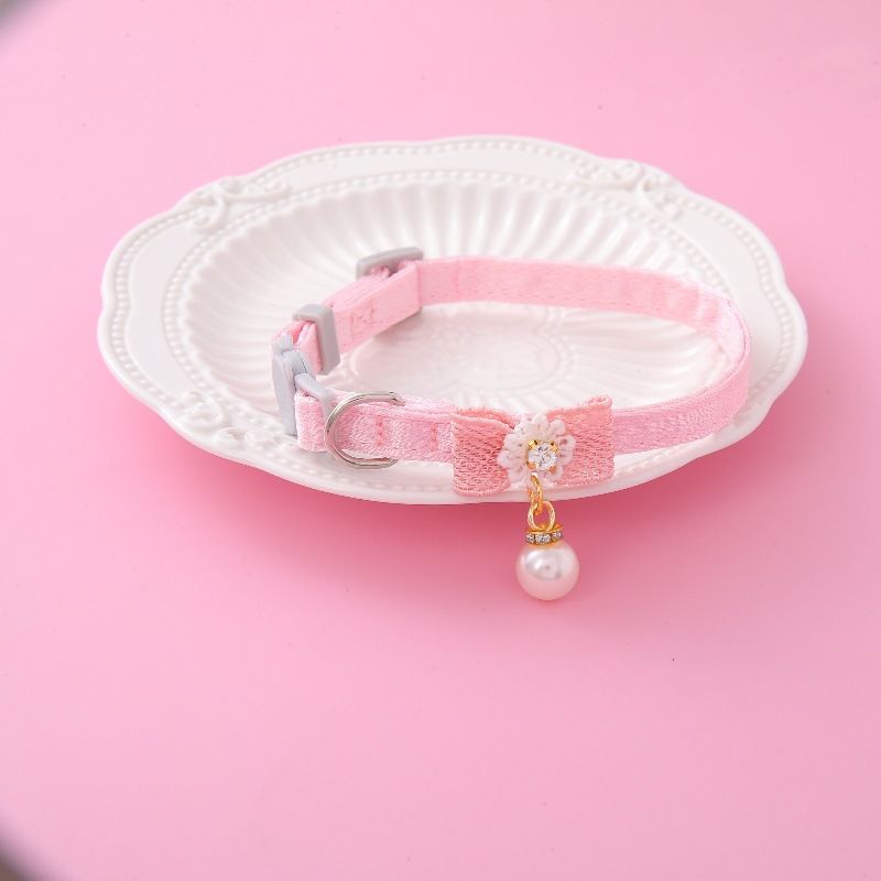 Collare per gatti con campanellino e fiocco in pizzo rosa Fairy, accessori per animali domestici_voghion.com