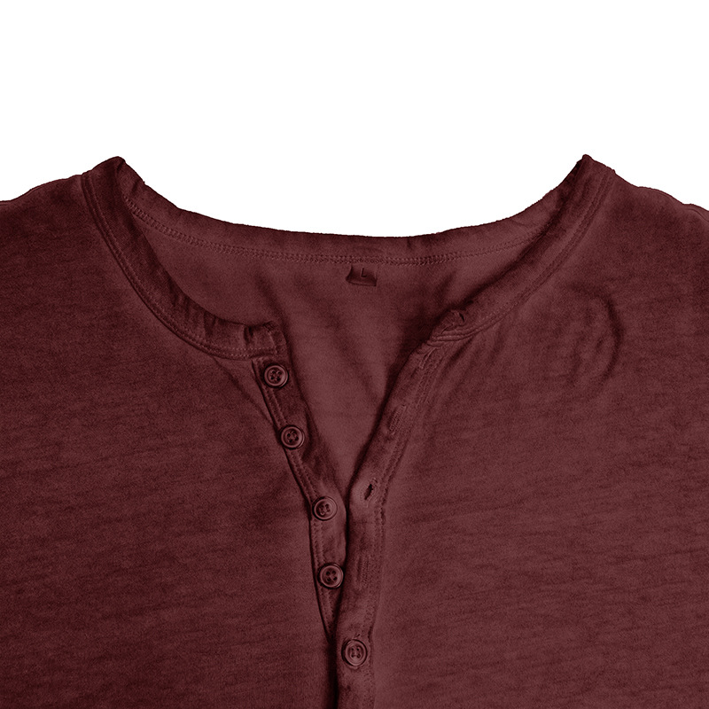 Europäisches Herren-Henley-Hemd, Retro-Langarm-T-Shirt, Herren-T-Shirt mit Knöpfen, gewaschenem V-Ausschnitt_voghion.com